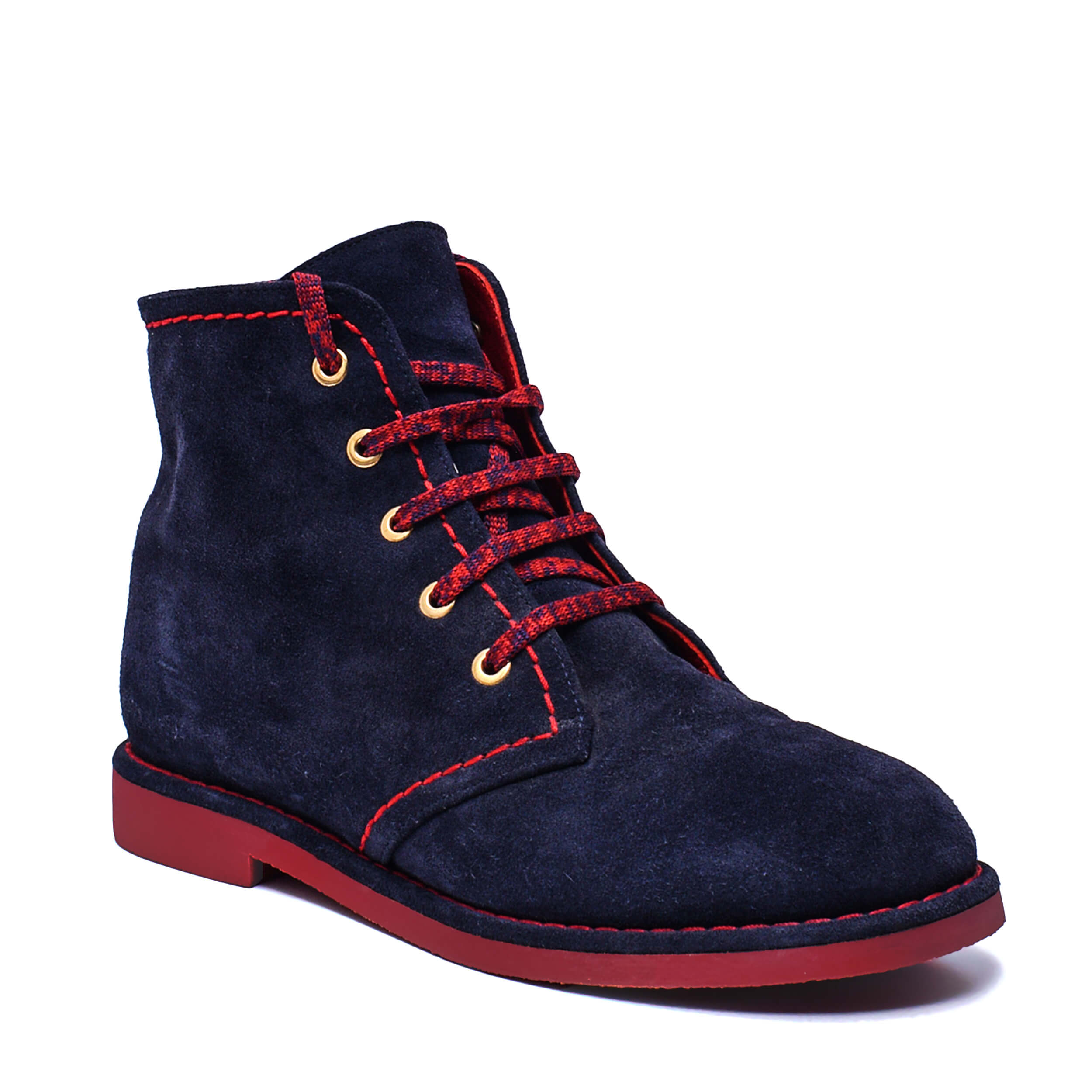 Chanel - Navy Blue Suede Calfskin Lace Up Short Boots / 38